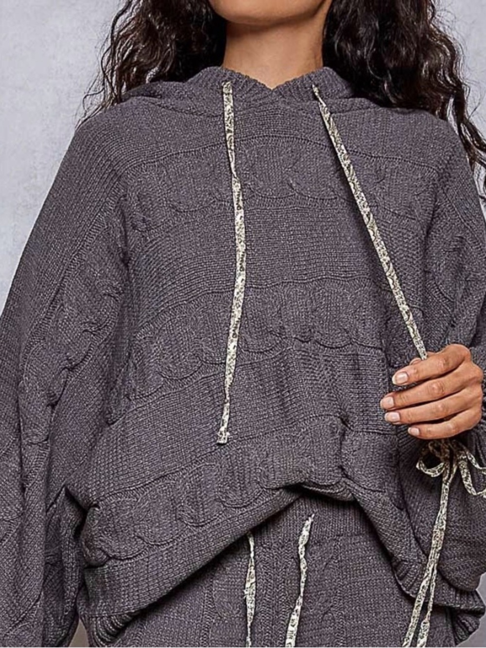 POL Charcoal Gray Cable-Knit Hoodie Sweater Set - Picture 3 of 10